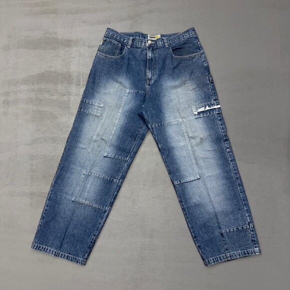 Vintage Southpole Red Tab Blue Faded Embroidered Baggy Y2K Jeans 36 x 30 - Picture 2 of 7